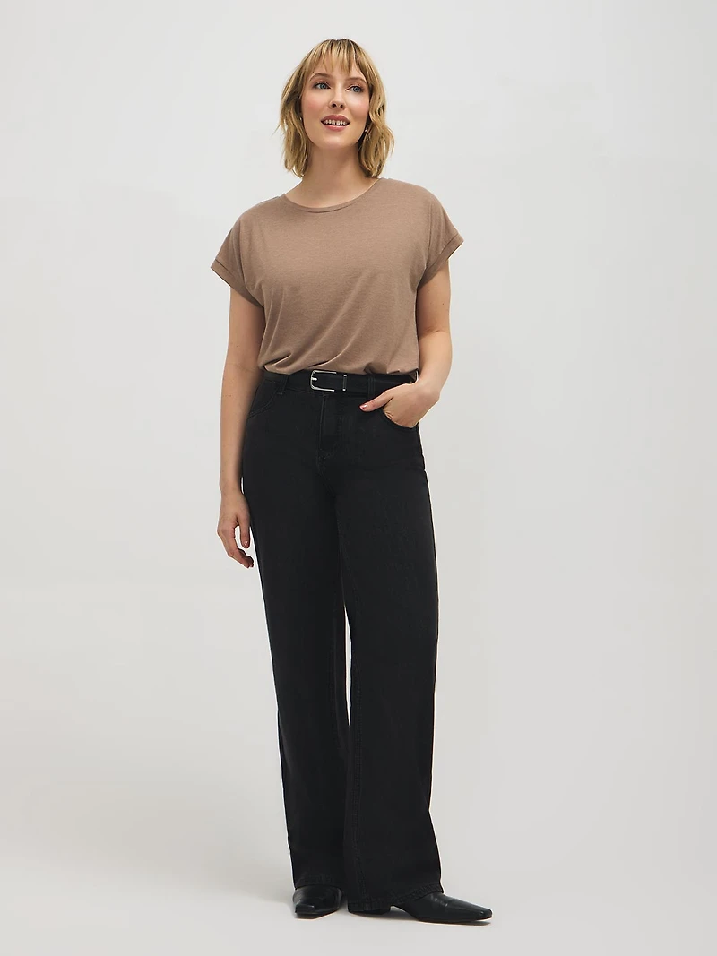 Melange Cuffed Dolman Sleeve T-Shirt