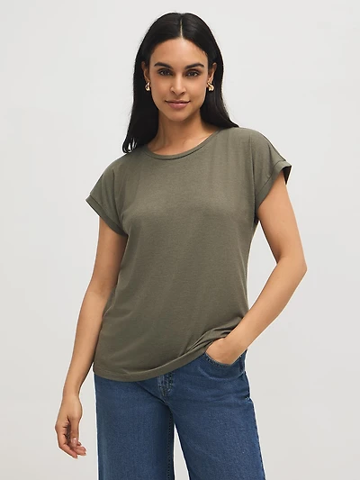 Melange Cuffed Dolman Sleeve T-Shirt