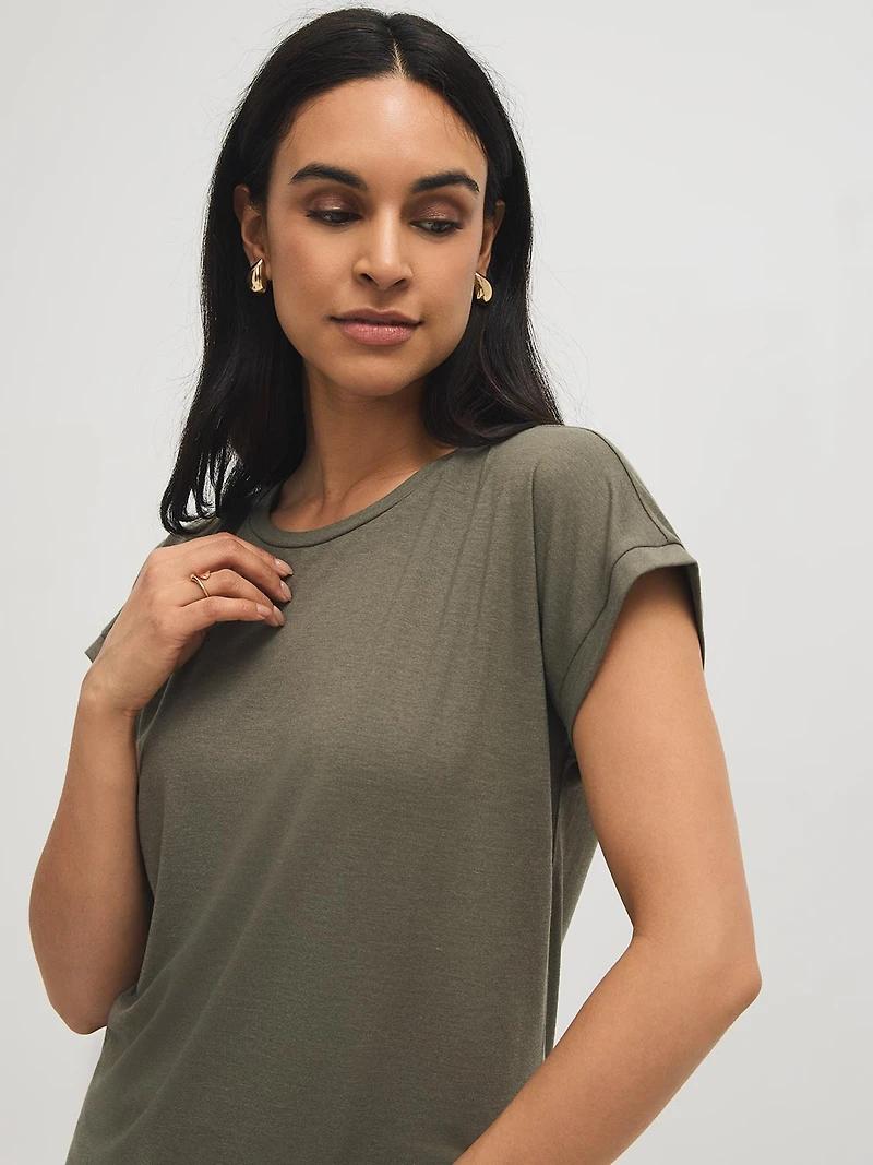 Melange Cuffed Dolman Sleeve T-Shirt