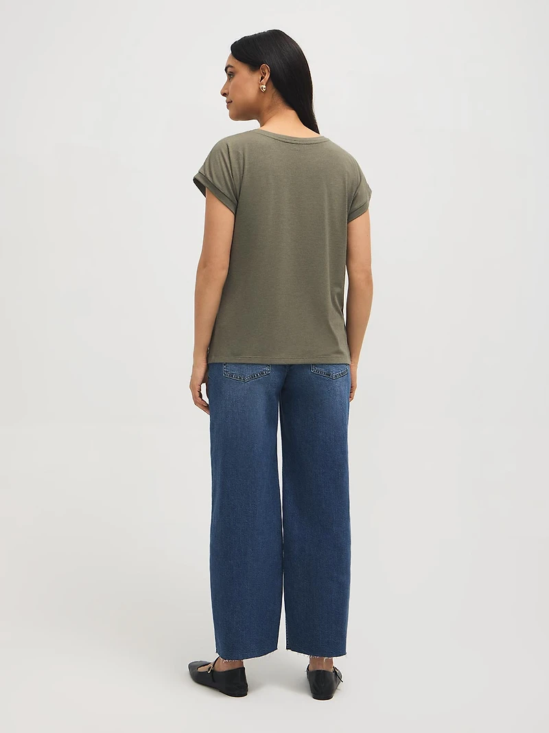 Melange Cuffed Dolman Sleeve T-Shirt