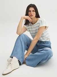 T-shirt rayé à manches dolman et poignets retroussés