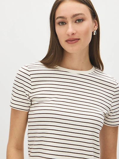 Striped Cotton-Blend Ribbed Tee