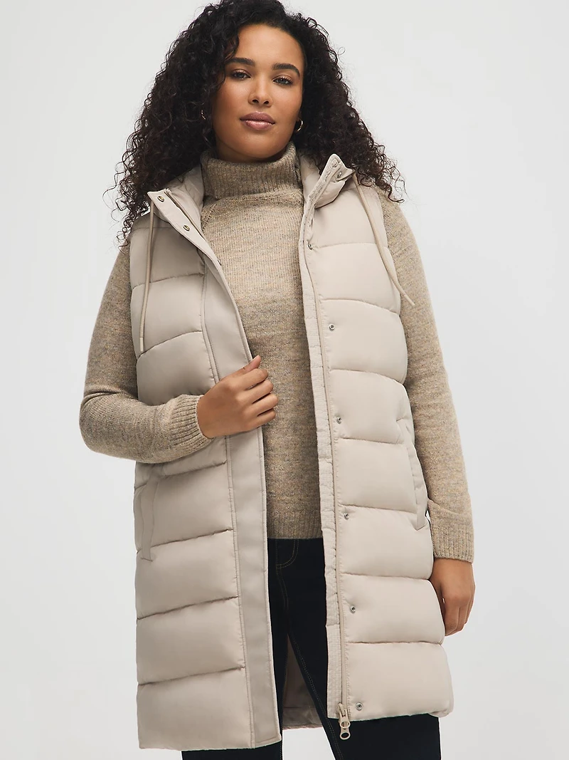Long Hooded Puffer Vest