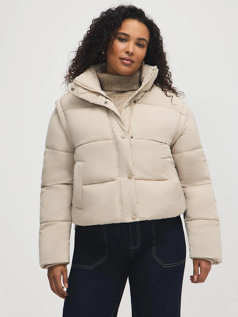 Short Puffer With Removable Sleeves