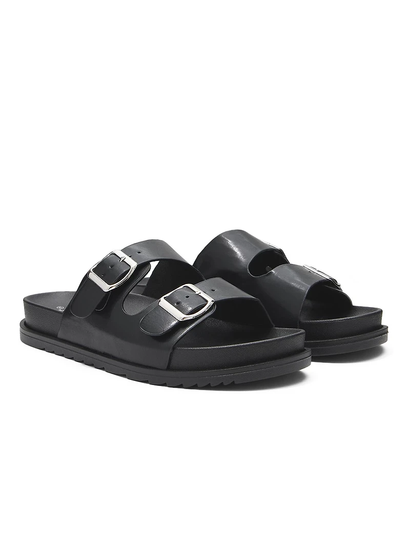 Faux Leather Slide Sandals