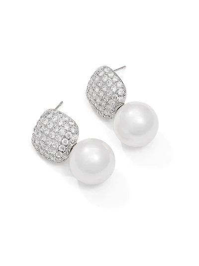 Boucles doreilles pendantes avec perle et pavé
