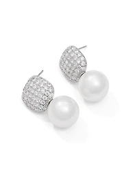Boucles doreilles pendantes avec perle et pavé