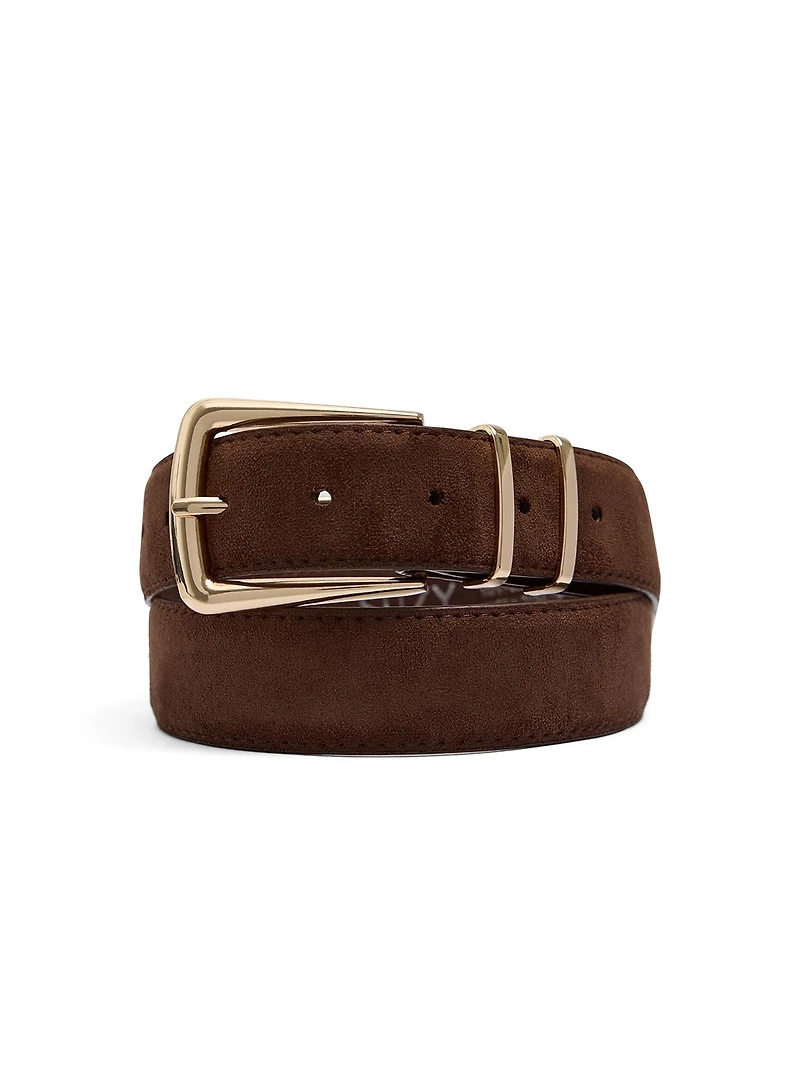 Gold Buckle Faux Suede Belt