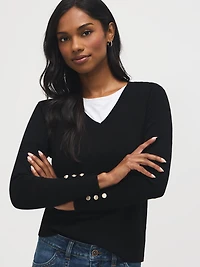 Button Detail V-Neck Sweater