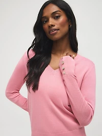 Button Detail V-Neck Sweater
