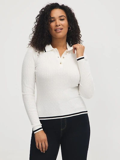 Chandail en tricot torsadé et col polo