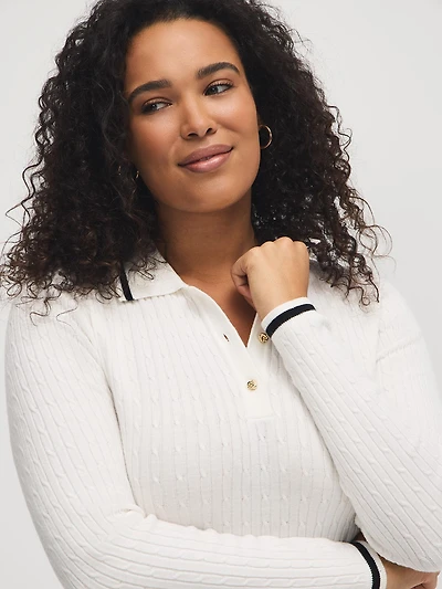 Chandail en tricot torsadé et col polo