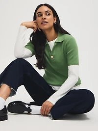 Cotton-Blend Polo Sweater