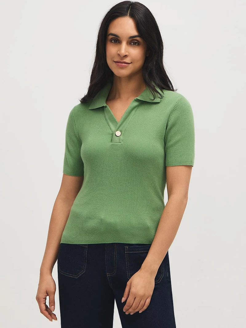 Cotton-Blend Polo Sweater