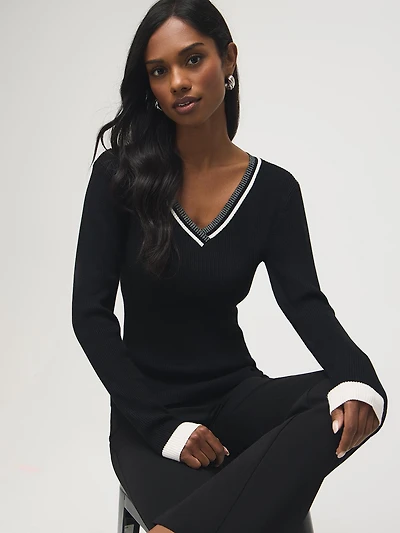 Ribbed Metallic V-Neck Sweater