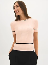 Contrast Piping Short Sleeve Sweater