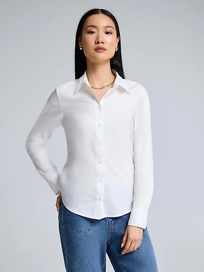 Cotton Blend Button-Up Blouse