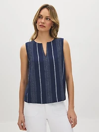 Sleeveless Striped Linen-Blend Blouse