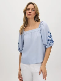 Embroidered Square Neck Blouse