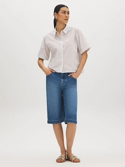 Blouse rayée en mélange de coton