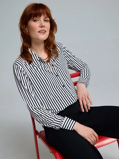 Striped Long Sleeve Button-Up Blouse