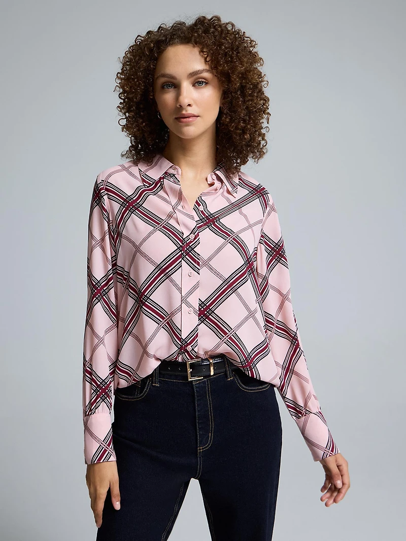 Blouse en mousseline boutonnée sur le devant à imprimé carreaux