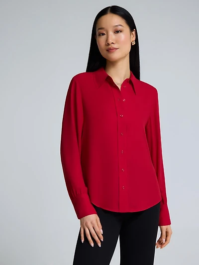 Button-Front Chiffon Blouse