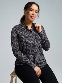 Chain Print Button-Front Classic Blouse