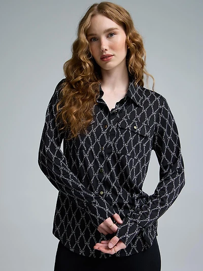 Bow Print Utility Blouse