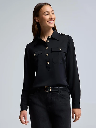 Twill Popover Blouse