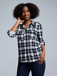 Blouse boutonnée à carreaux foncés