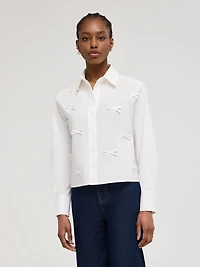 Bow Detail Button-Front Cotton Blouse