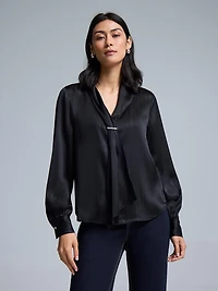 Collar Tie Button-Front Blouse