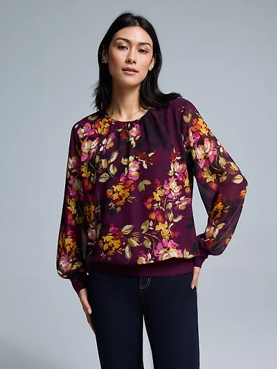 Floral Chiffon Popover Top