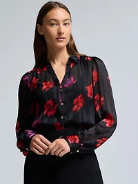 Floral Shadow Stripe Chiffon Blouse