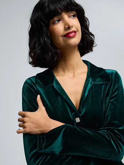 Velvet Button-Front Blouse