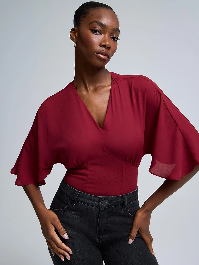 Haut en mousseline à manches dolman et col V