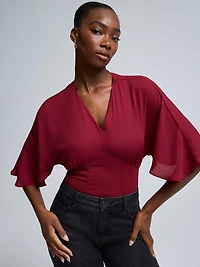 Haut en mousseline à manches dolman et col V