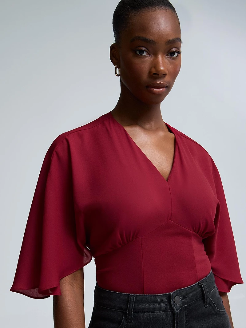 V-Neck Dolman Sleeve Chiffon Top