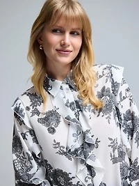 Floral Button-Up Ruffle Blouse