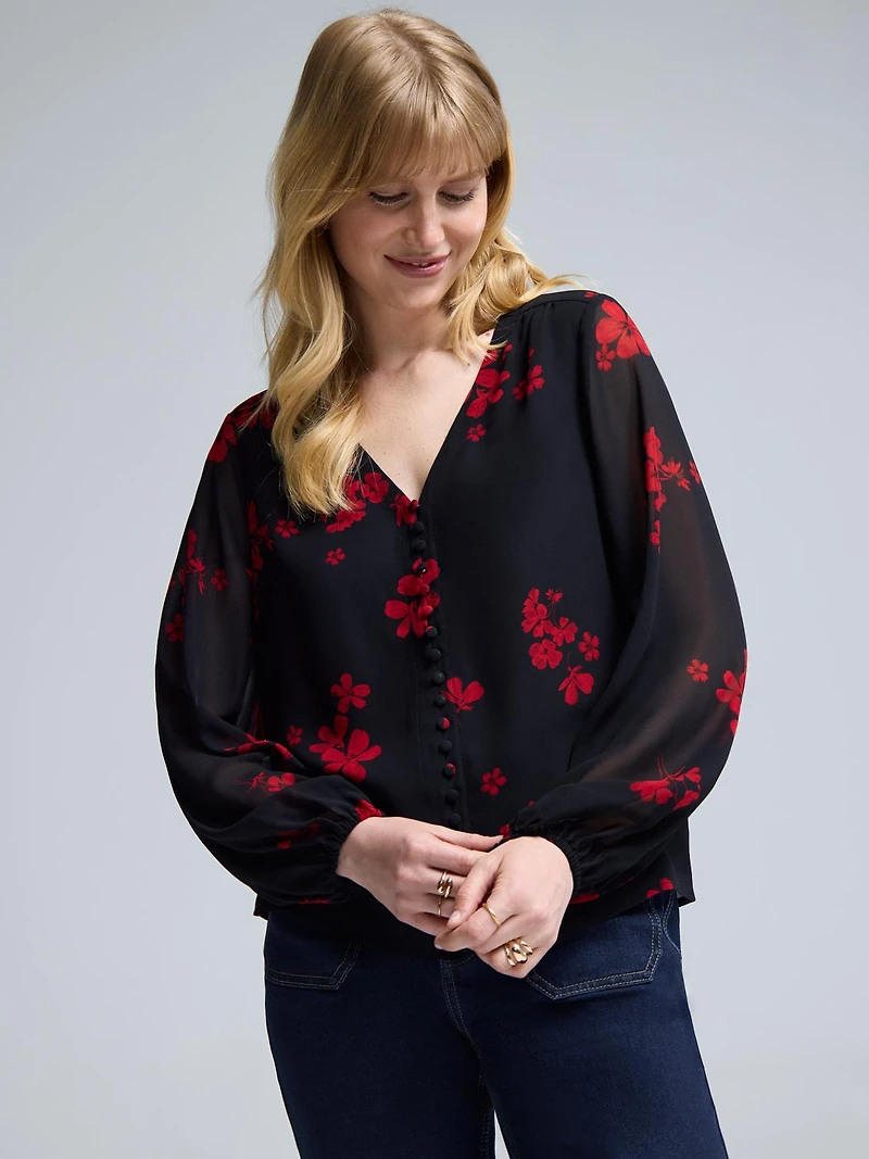 Button-Up Floral Blouse