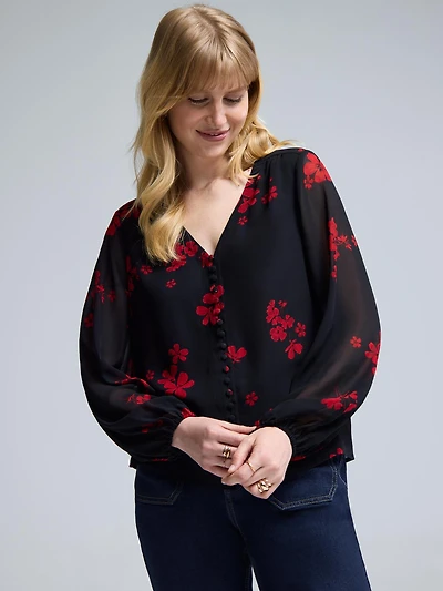Button-Up Floral Blouse