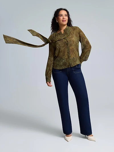 Paisley Print Chiffon Blouse With Scarf