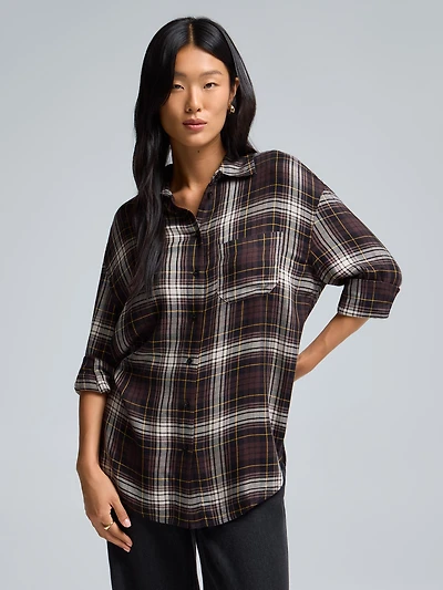 Plaid Button-Front Blouse