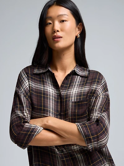 Plaid Button-Front Blouse