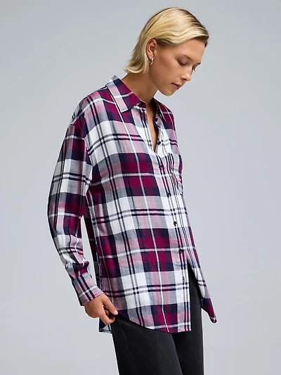 Button-Front Plaid Blouse
