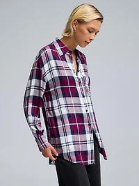 Button-Front Plaid Blouse