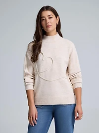 Chandail à col montant avec motif de coeur tressé