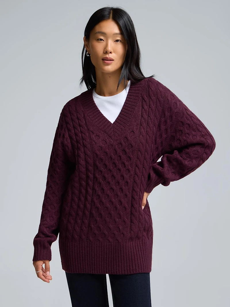 V-Neck Cable Knit Sweater