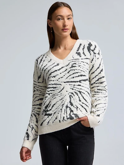 Marble Pattern V-Neck Sweater